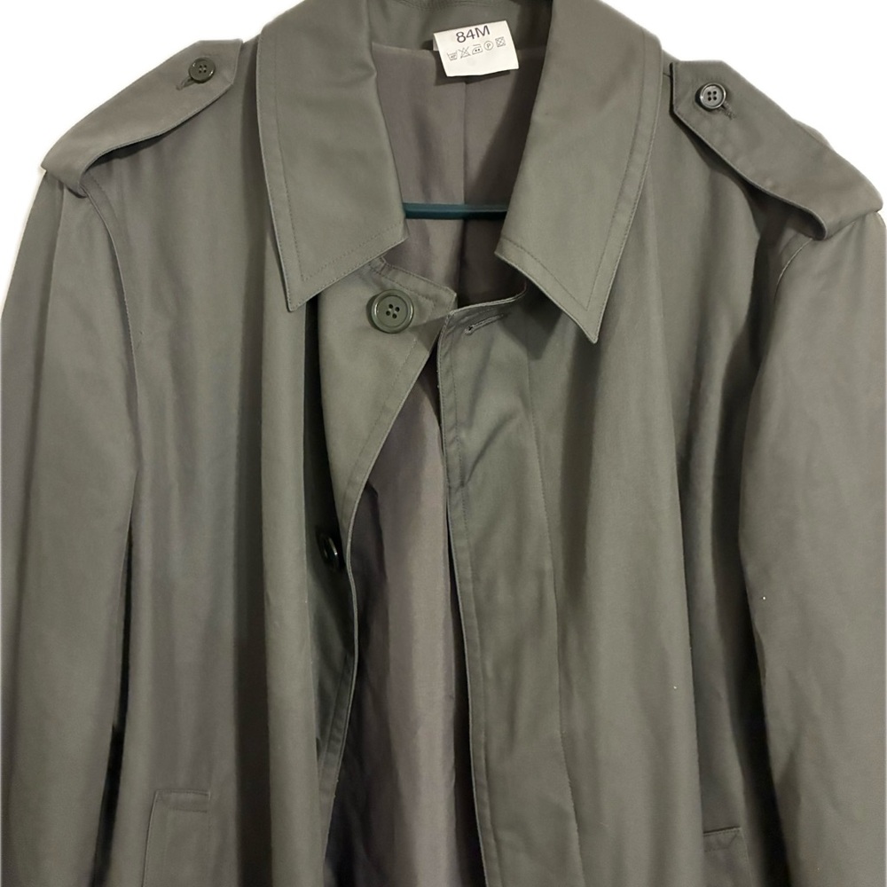 Men's Olive Gray Trench Coat - Classic Button-Front Overcoat